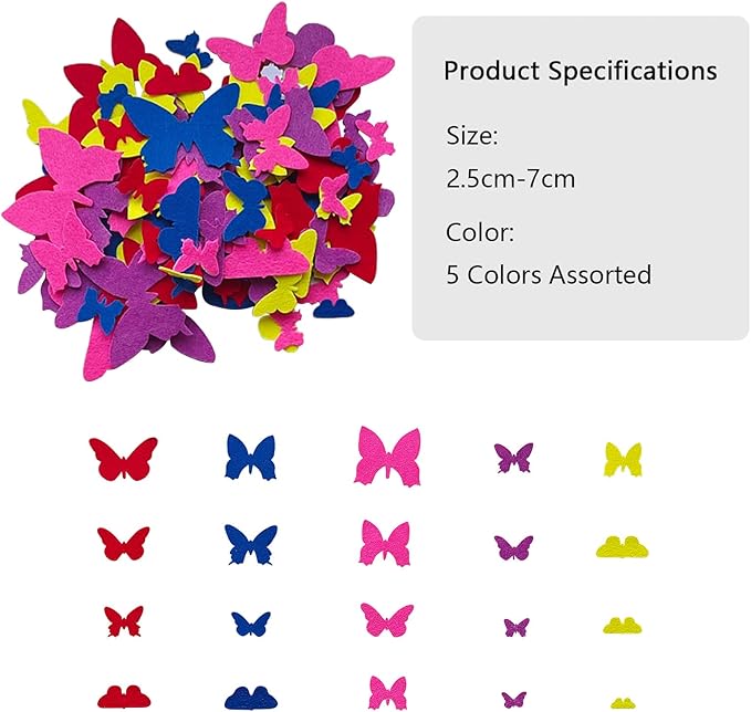 Jtnohx Butterfly Stickers, Felt Stickers for Kids, Felt Butterfly for Crafts, Craft Supplies for Scrapbooking 145pcs 1" to 3" Size