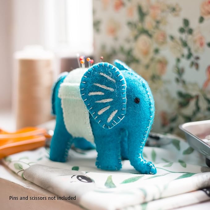 Glaciart One Sewing Pin Cushion Elephant | Large Size w/Sleeve for Craft Supplies & Pocket for Scissors | Also for Quilting Needles, Sewing Machine Needles, Safety and T Pins