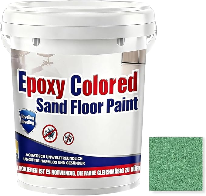 Epoxy Colored Sand Floor Paint, Epoxy Floor Paint for Concrete, High Gloss Marble Effect Coating, Waterproof Non-Slip Concrete Paints, Suitable for Indoor/Outdoor Use (Green,640 oz/20 kg)