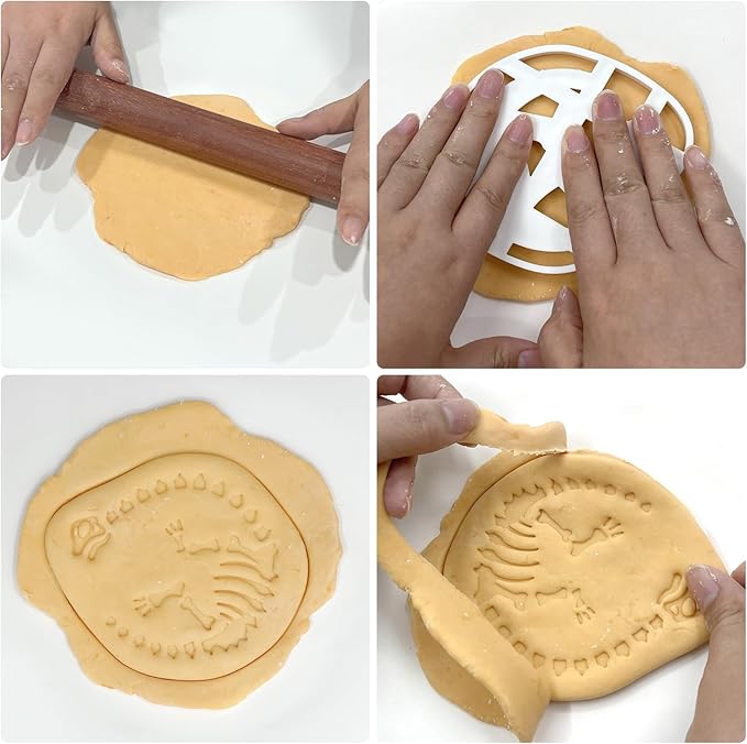 4 Pcs Dinosaur Cookie Cutters Dinosaur Skeleton Fossil Cookie Cutters Stegosaurus T-Rex Tanystropheus Triceratops Bone Fossil Mold for Stamp Baking Dinosaur Biscuits Enthusiasts