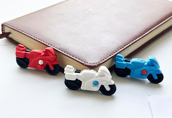 36 Pcs Pencil Eraser Set, 3D Cute Erasers for Kids, Children's Gifts, Party Favor, Classroom School Rewards (Motorcycle)