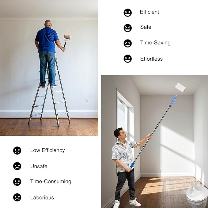 4 Ft Extension Pole +Joint Angle Adaptor, Paint Roller Stainless-Steel Threaded Splicing Extension Poles for Hand Drywall Sander Wall Cleaning and Polishing Paint Roller Brushes (4 Feet)