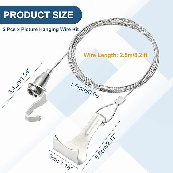 uxcell 5Pcs Picture Hanging Wire Kit, 2.5 m x 1.5 mm Heavy Duty Picture Hangers Adjustable Wire Rope with S-Hooks and Loop, Load 35kg/77.1 lbs for Hanging Mirrors Light Lamp Artwork