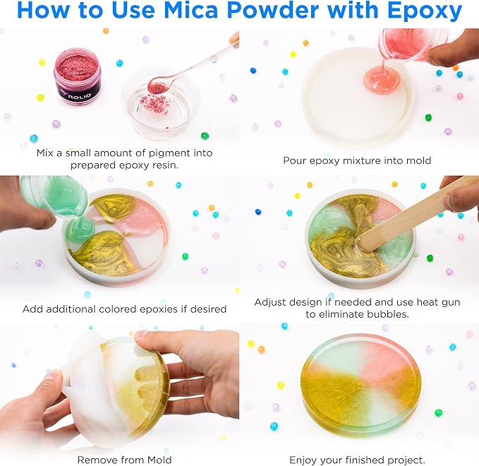 Rolio Mica Powder Pearlescent Color Pigment - 12 Jars for Resin Epoxy, Soap Making, Nail Polish, Lip Gloss, Eye Shadow, Bath Bomb, Slime & Candle - 10g Each (Autumn Hues)