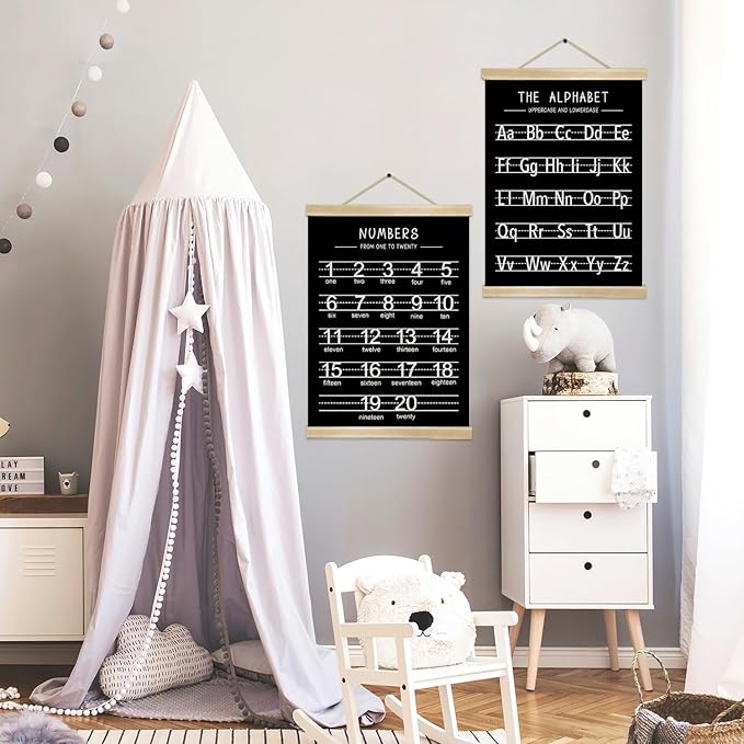 Alphabet and Numbers Wall Chart Set of 2,Kids Educational Posters,ABC and 1-20 Number Learning Banners for Toddlers, Preschool Classroom, Nursery, Playroom Decor14 x 18.5 In(Black and white)