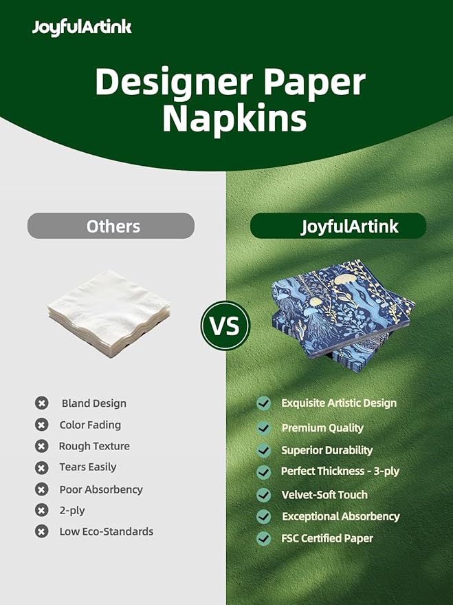 Premium Designer Paper Napkins, 3-Ply 6.5 x 6.5-inches Fold Disposable Decorative Lunch Dinner Napkin (20, Deep Blue)