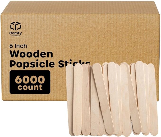 Comfy Package [Case of 6,000] Jumbo 6 Inch Wooden Multi-Purpose Popsicle Sticks, Craft Sticks for ICES, Ice Cream, Waxing, Tongue Depressor Wood Sticks