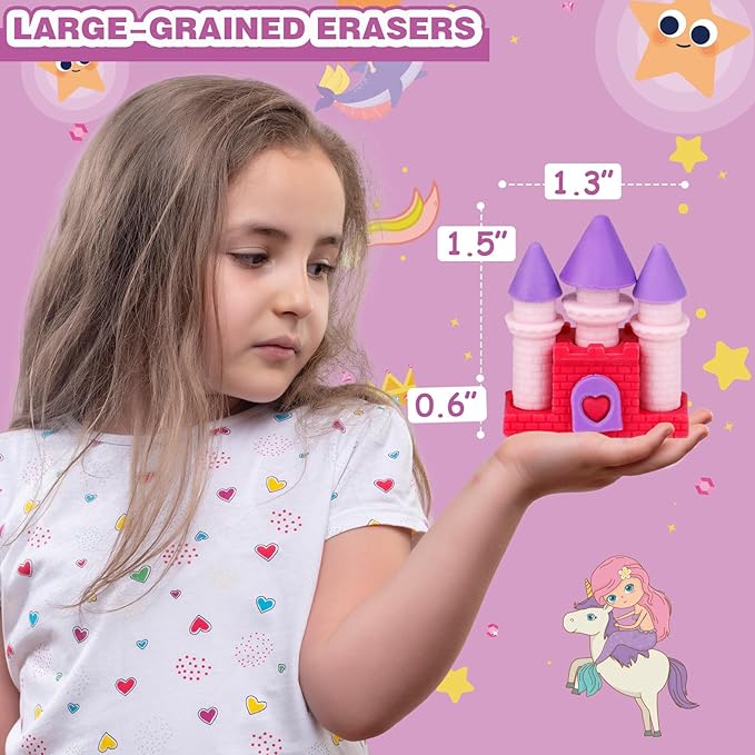Erasers Set for Kids, Princess Castle Pencil Eraser Bulk for Kids, Take Apart Puzzle Erasers for Classroom Prizes, Game Reward, Egg Fillers, Back to School Gift for Boys and Girls Desk Pets