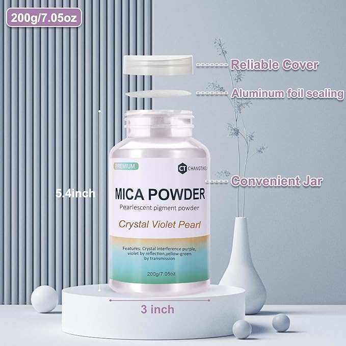 Mica Powder,200g/7.23oz Large Jar,Lilac Pearl Mica Powder Pigment for Epoxy Resin，Lip Gloss，Paint，Dye，Soap Making，Nail Polish,Candle Making,Bath Bombs