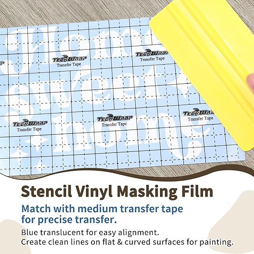 TECKWRAP Blue Stencil Vinyl - Transfer Tape Removable Vinyl- Easy to use, No Residue, Multi-Purpose (12” x 15FT)