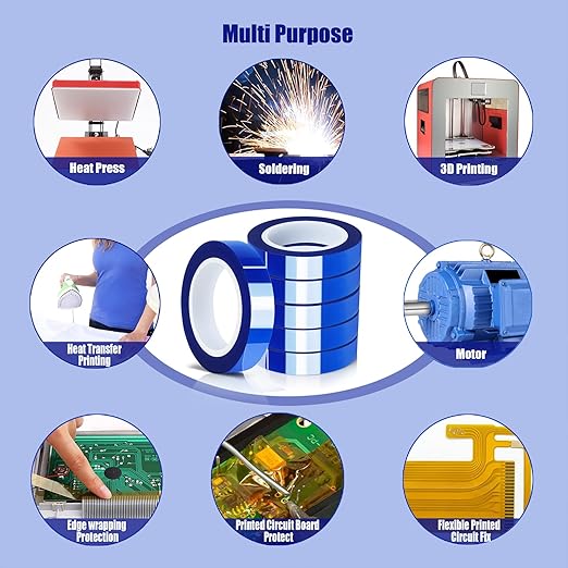 6 Rolls 10mm x16m(52FT) Blue Heat Tape High Temperature Heat Resistant Tape Heat Transfer Tape for Heat Sublimation Press Vinyl,No Residue