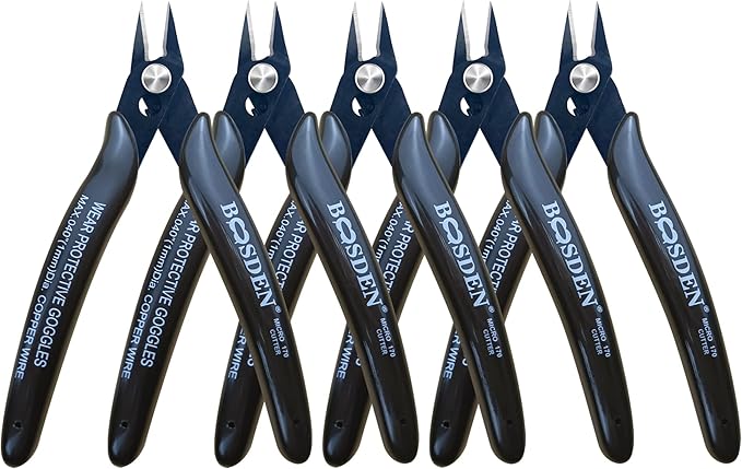 Flush Cut Pliers, 5 Pack, 5 Inch Small Wire Cutters, BOOSDEN 170 Wire Cutters Flush Cutter Pliers, Micro Cutter for Crafts, Models, Zip Ties Snips, Nippers, Electronic