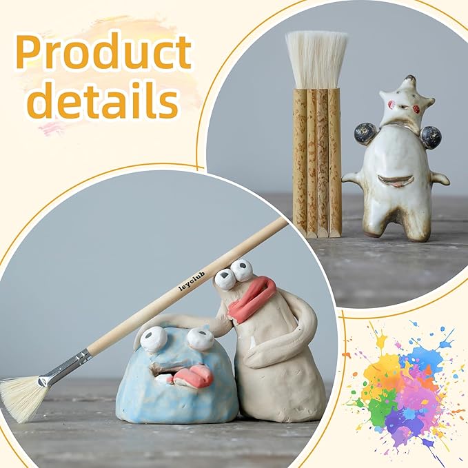Pottery Glaze Brushes,16 PCS Painting Ceramic Brush Set, Different Shape Wool Soft Bristle for Ceramic Pottery Glazing Creation
