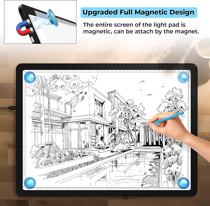 Heanolier A3 Artist tracing Light Box Copy Table,(18.2" L x 13.4" W) Super Bright Magnetic Light Pad with Side Buttons,USB-C Power Dimmerable Light Board for Diamond Painting,Tattoo Drawing,Sketching