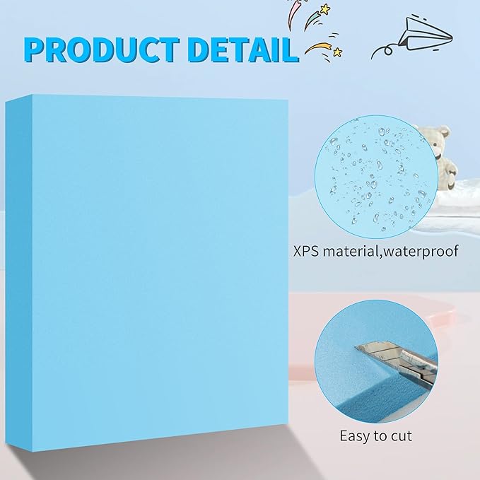 LuckyFoam Blue 4 Pack 15x12x2 inch Foam Sheets 2 Inch Thick Polystyrene Rectangles XPS Foam Board Craft for Insulating DIY Modeling Art Supplies