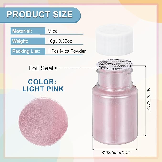 uxcell 10g/0.35oz Cosmetic Grade Mica Powder, 600 Mesh Mica Powder Natural Resin Epoxy Pigment Powders for Casting Resin, Candle Dye, DIY Nail Polish and Lip Gloss, Light Pink