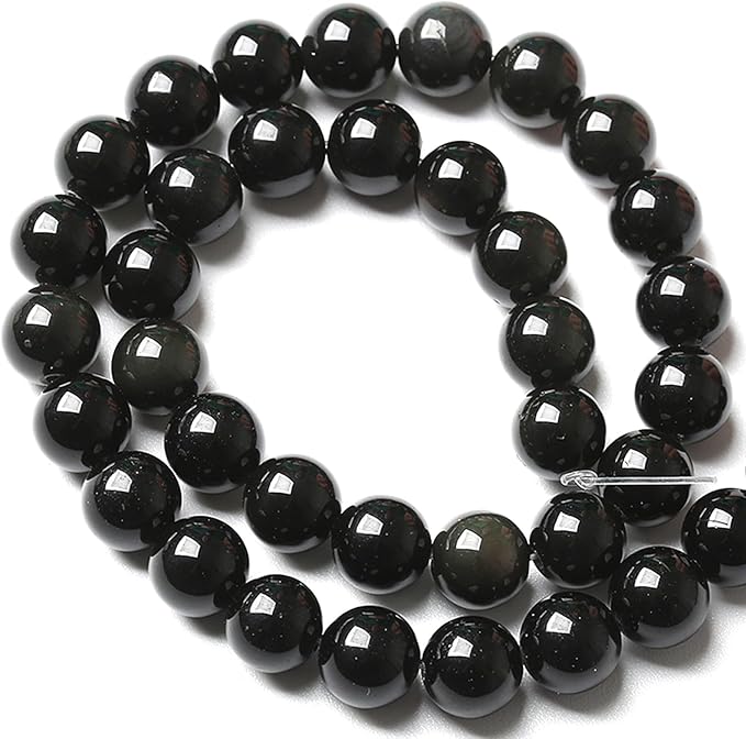 8MM 90pcs Natural Black Obsidian Stone Energy Healing Beads Round Loose Beads for Jewelry Making Bracelet 2 Strands 32"