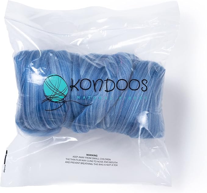 Multi Colored Natural Wool roving, 1 lb. Best Wool for Needle Felting, Wet Felting, handcrafts and Spinning. (Ocean Blue, 1lb)
