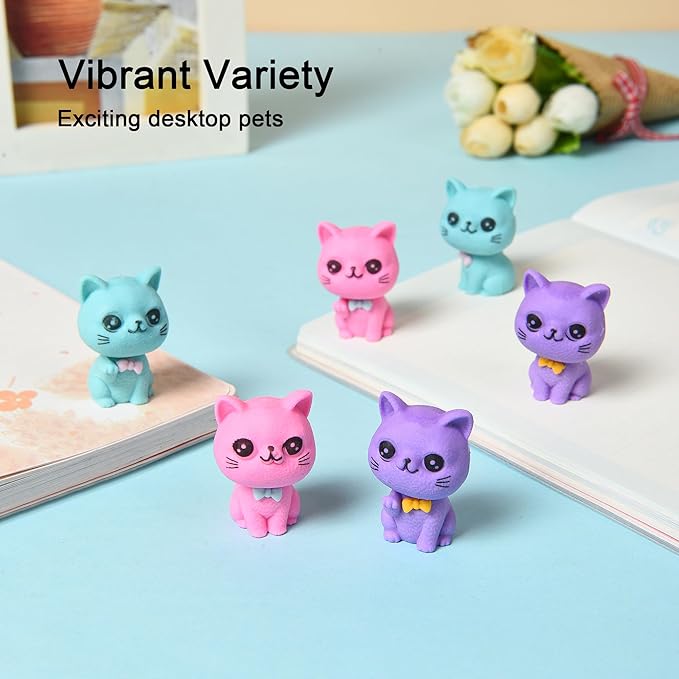 HILAZA 18Pcs Pencil Top Erasers for Kids, 3D Cute Cat Pencil Toppers, Bulk Fun Pencil Cap Easters for School Classroom Supplies Prize Gifts Party Favors