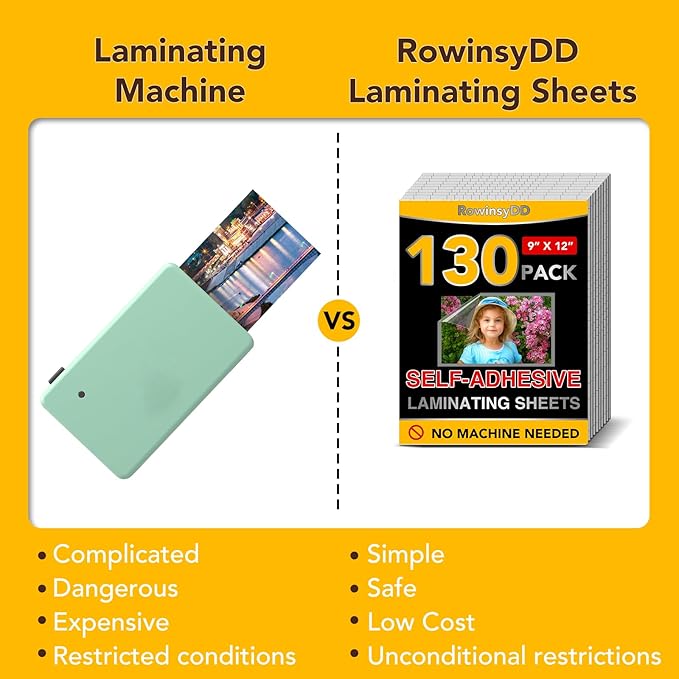 130 PCS Self-Adhesive Laminating Sheets, 9 x 12 Inches Clear Laminating Sheets No Machine Needed Self Sealing Laminate Sheets