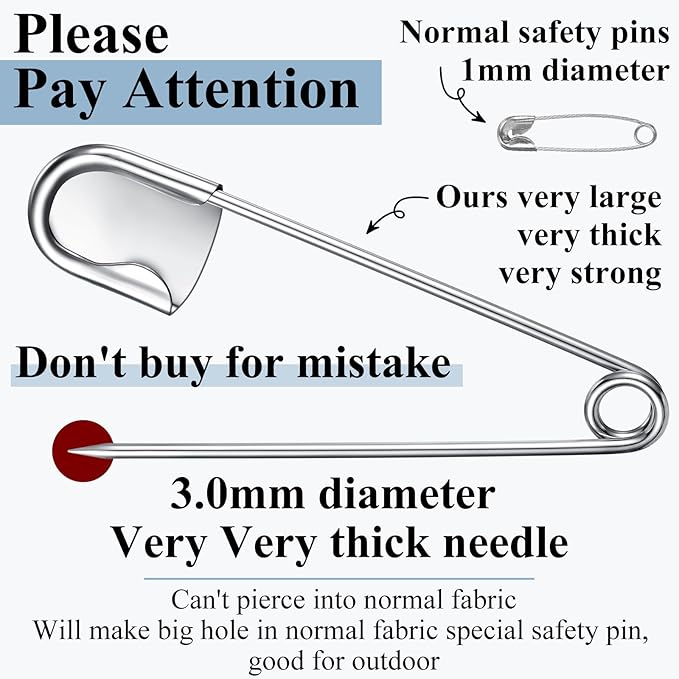 Juexica 15 Pcs 5 Inch Jumbo Stainless Steel Safety Pins Large Heavy Duty Huge Strong Laundry Pins for Upholstery Sewing Quilting Key Rings Craft Outdoor (Silver)