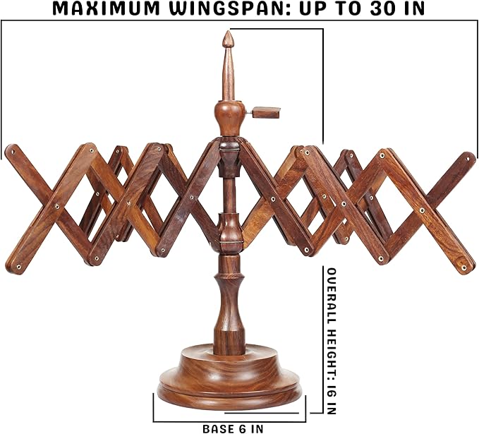 Bhartiya Handicrafts Wooden Yarn Ball Winder & Table Top Swift Set, Hand Operated Rosewood Combo Winder, Large Capacity 8 to 10 oz Yarn Fiber Winder, Wool String Swift Winder (Rosewood Winder & Swift)