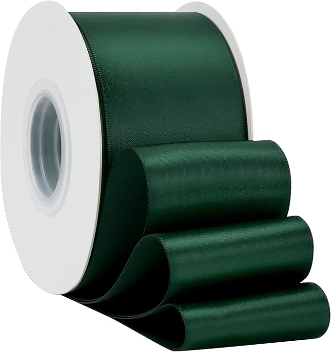 HUIHUANG Hunter Green Satin Ribbon 2 inch Double Side Green Satin Fabric Ribbon for Christmas, Crafts, Bows Making, Flower Bouquet Wrap, Gift Wrapping, Wedding Decor, Home Decor, Hairs-25 Yards/Roll
