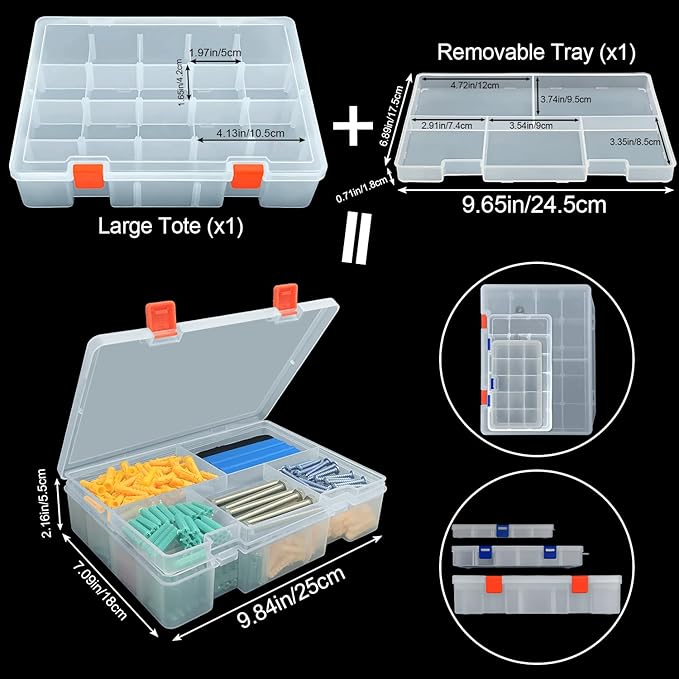 DUOFIRE Two Layers Compartment Organizer Box Plastic Organizer Box Plastic Jewelry Organizer Box Craft Storage Containers Storage Box for Accessories, Cosmetic, Toy, Jewelry Beads, Tapes (5+18 Grids)