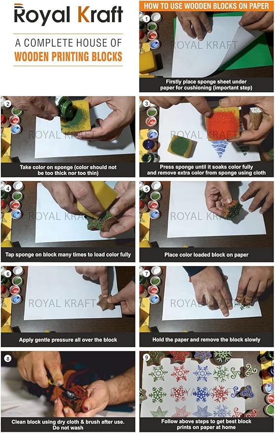 Royal Kraft Mandala Wooden Printing Stamps (Set of 5) - DIY Henna Fabric Textile Paper Clay Pottery Blocks Htag2209