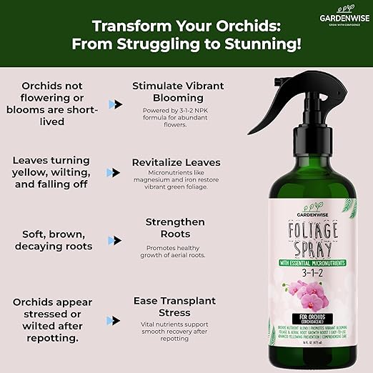 Premium Orchid Plant Food Mist – Orchid Fertilizer Spray – Orchid Food Fertilizer for Blooming – Orchid Plant Care Formula 3-1-2 – Ready-to-Use (8 OZ)