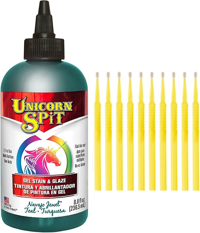 Unicorn SPiT Gel Stain and Glaze in One - Navajo Jewel 8 oz. Bottle Detail Sticks
