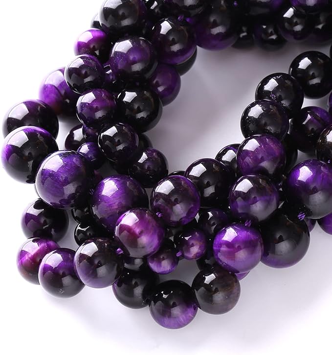 10mm 38pcs A+ Natural Purple Tiger Eye Stone Beads Round Spacer Loose Beads for Jewelry Making DIY Bracelet Necklace 15" Inch