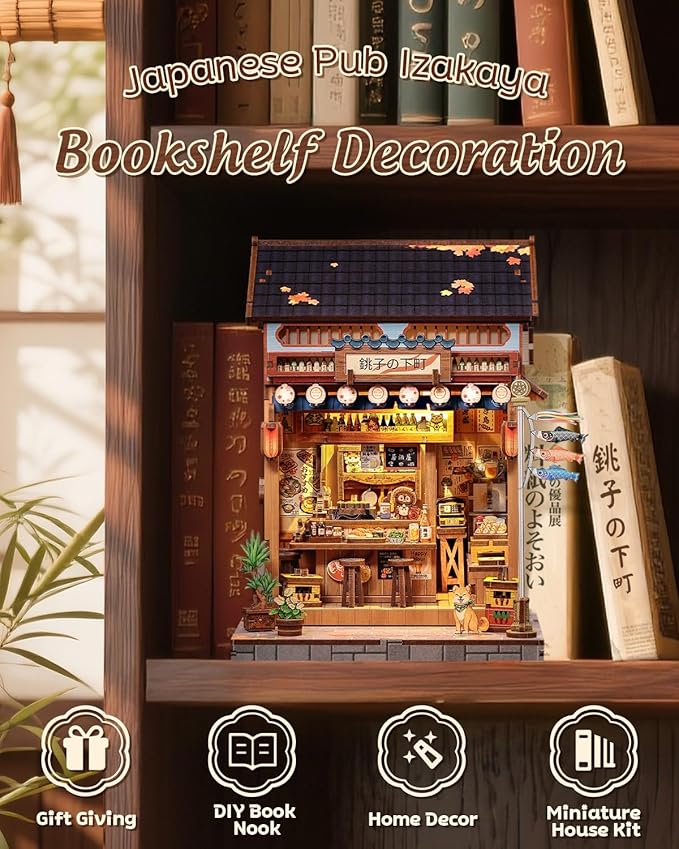 CUTEBEE Book Nook Kit - DIY Miniature House Japanese Izakaya, Dollhouse Kit for Adults and Teens, Booknook Tiny House Bookshelf Decor 3D Wooden Puzzle, Gifts for Family, Friends (Japanese Izakaya)