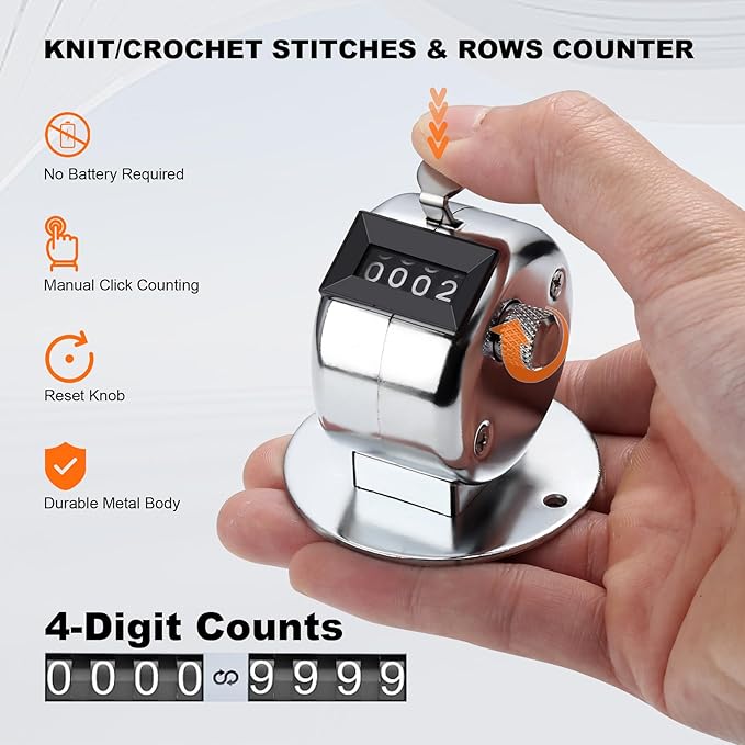 YOJOB Stitch Counters for Knitting and Crocheting, Metal Knitting Row Counter, Hand Tally Clicker Counter (1 Pack)