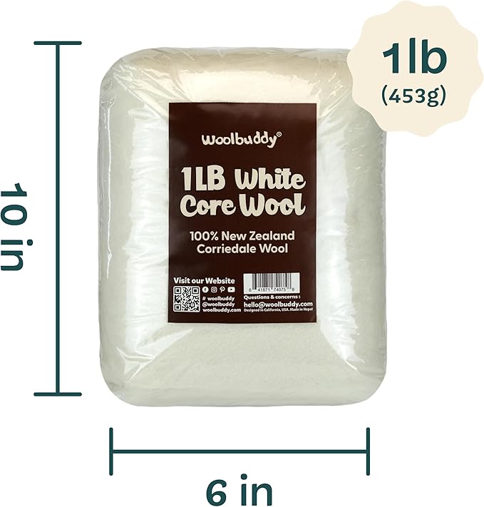 Woolbuddy Needle Felting Wool, Carded Core Wool, White Roving for Wet Painting, DIY Dryer Balls, Felting Pads, Supplies, and Bulk Chunky Yarn (15.7oz)