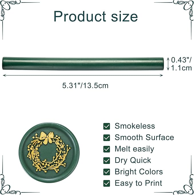 Yoption 15 Pieces Olive Green Glue Gun Sealing Wax Sticks for Wax Seal Stamp, Great for Wedding Invitations, Envelopes, Cards, Christmas Gift Ideas, Wine Packages (Olive Green)