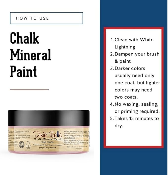 Dixie Belle Paint Company Chalk Finish Furniture Paint - Tea Rose (4oz) - Matte Muted Mauve Chic Chalk Mineral DIY Furniture Paint