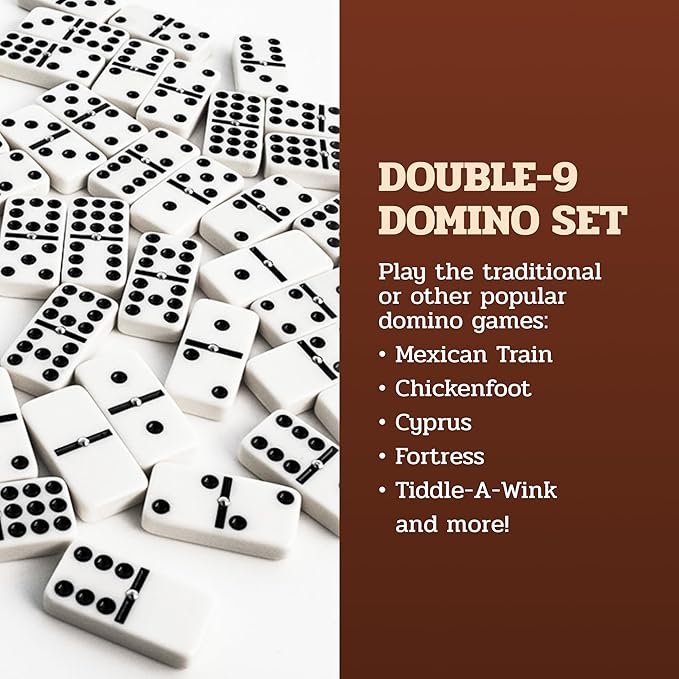Alex Cramer Double 9 Dominoes Set for Adults with Spinners. Domino Set in Black Walnut Case. Holds 55-Piece Set of Dominoes (Dominos Set)