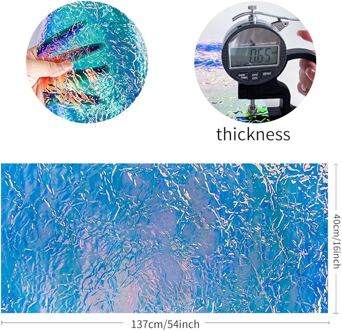 ONEART | Iridescent Transparent Embossed Vinyl Holographic Blue Clear PVC Vinyl Craft Fabric 16"×54" for Sewing DIY Projects-Scratch