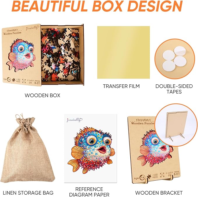 Wooden Puzzles for Kids,100 Pieces Ocean Puzzle,Unique Fish Shaped Wooden Puzzle, Preschool Puzzle Toys, Give Your Kids/Grandchildren, Suitable for Family Games