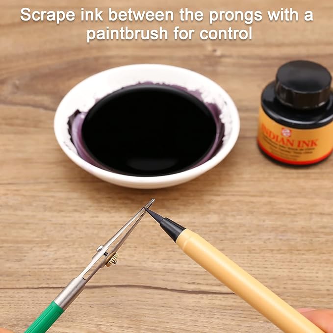 LOONENG Ruling Pen for Masking Fluid, Perfect Fine Line Drawing, Technical Cartography and Calligraphy, Suitable Use with Drawing Ink, Indian Ink Gouache
