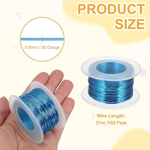 uxcell 20 Gauge / 0.8mm Anodized Aluminum Wire for Jewelry Craft Making, 102 Feet Bendable Flexible Wire for DIY Home Decor Gardening Sculpture, Blue