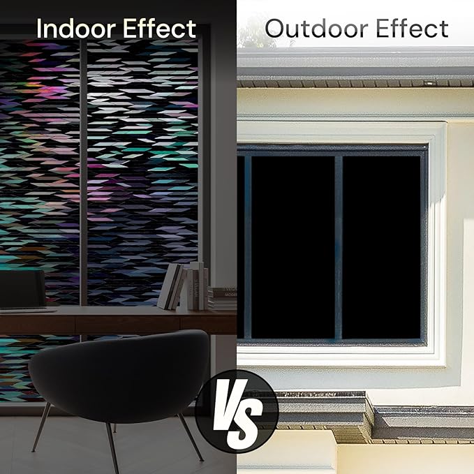 rabbitgoo Window Privacy Film, Total Blackout Window Film, Stained Glass Heat Control Glass Thermal Sticker, Room Darkening Door Cover, Anti-UV Privacy Cling with Installation Tools, 35.4" x 157.4"