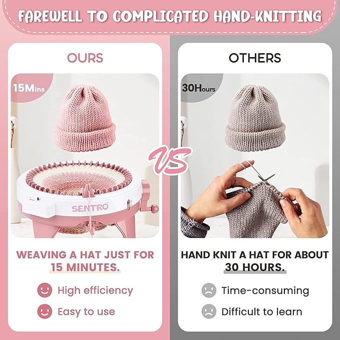 BZVV Knitting Machine for SENTRO 48 Needles Smart Knitting Crochet Machine with Row Counter for Adults and Beginners, Knitting Board Rotating Double Loom, Weaving Loom Machine Kit New Year Gifts