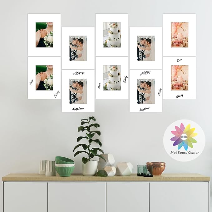 MBC Mat Board Center, 10 Pack 8.5X11 for 5X7 White Picture Mats Frame Mattes, Bevel Cut, Acid Free, 4-Ply Thickness