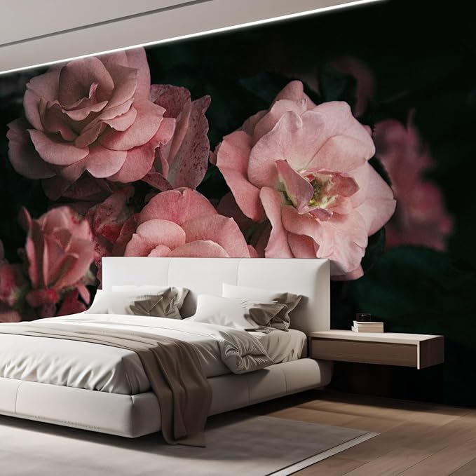 wall26 Wall Sticker/Wall Mural Dark Rose Flower Blossoms Nature Wilderness, Not Peel and Stick, Non-Woven Wallpaper Decorative for Bedroom, Living Room,Office - 132x120 inches
