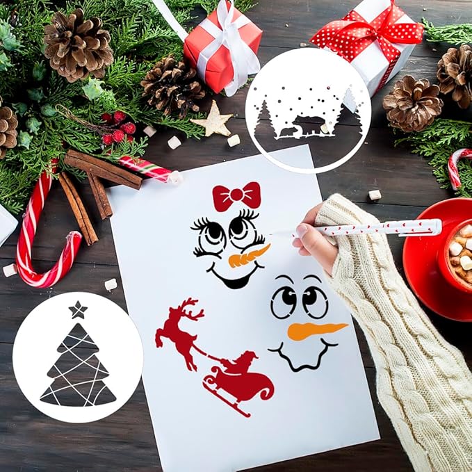 Small Christmas Stencils for Painting on Wood 3” Christmas Stencils for Crafts Reusable Snowman Santa Believe Holiday Draw Templates for Christmas Tree Canvas Window Decor