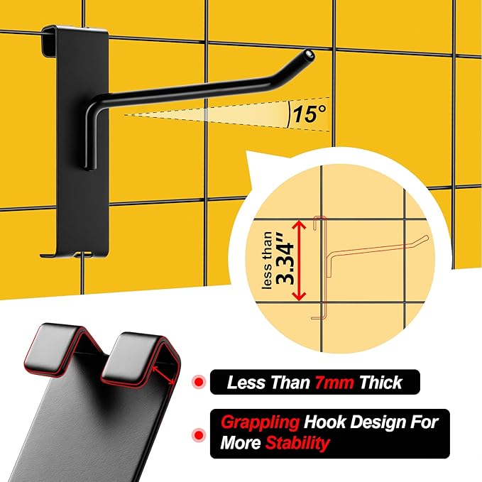 Gridwall Hooks 8 Inch, 60 Pack Heavy Duty Display Hooks for Grid Wall, Grid Panel Hooks Hangers, Grid Wall Accessories for Retail, Craft Shows, Home Setup and Customized Display, Black