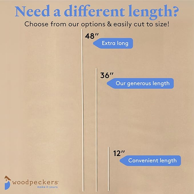 Wood Square Dowel Rods 3/16-inch x 36 Pack of 250 Wooden Craft Sticks for Crafts and Woodworking by Woodpeckers