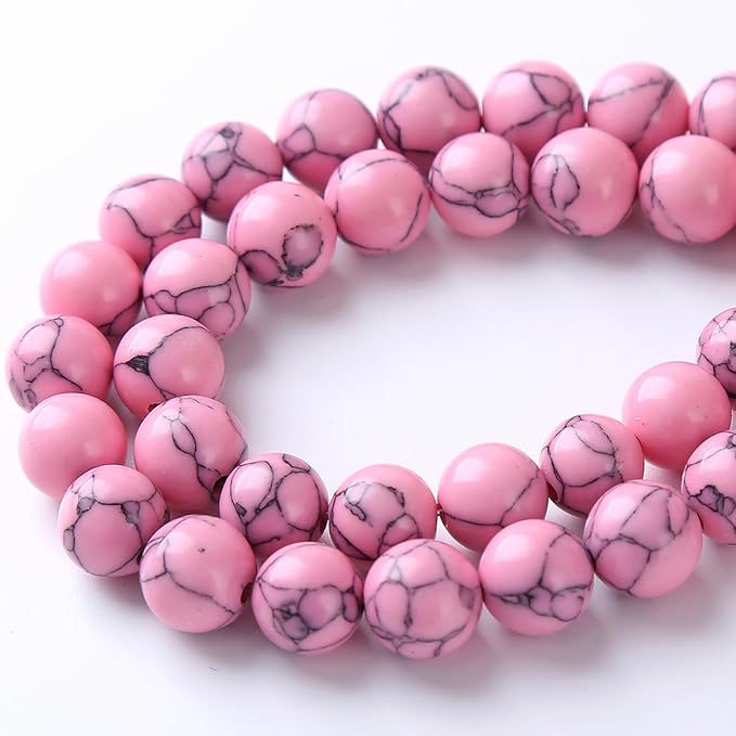 32pcs 12mm Pink Turquoise Beads Natural Stone Round Loose Spacer Beads for Jewelry Making DIY Bracelet Necklace 1 Strand 15inch